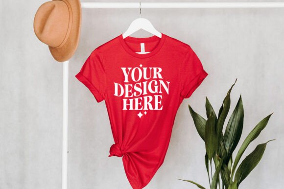 Bella Canvas 3001 Hanging Red Mockup - A Graphic Design Asset for Product Mockups