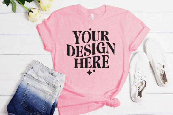 Bella Canvas Heather Pink Mockup for Product Mockups and Graphics