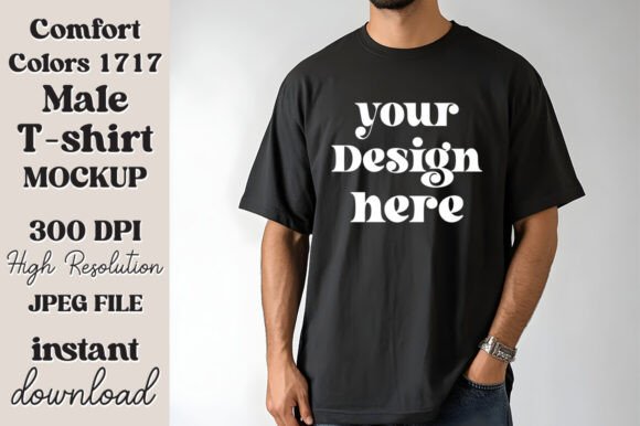 Comfort Colors 1717 Black Men Mockup 35 for Product Mockups and Graphics