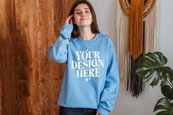 Gildan 18000 Ccarolina-Blue Mockup for Product Mockups and Graphics