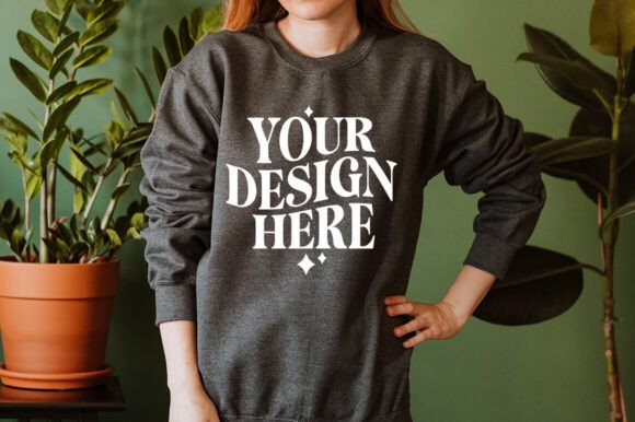 Gildan 18000 Dark-Grey-Heather Mockup - Product Mockups for Graphics