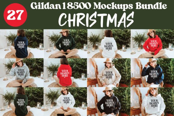 Gildan 18500 Christmas Mockup Bundle for Graphics and Product Mockups