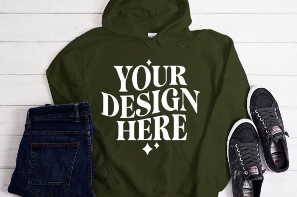 Gildan 18500 Forest Green Hoodie Mockup - Product Mockups in Graphics