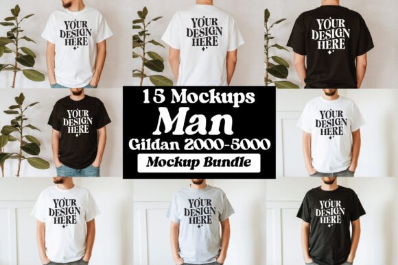 Gildan 2000-5000 Man Mockup Bundle for Product Mockups and Graphics