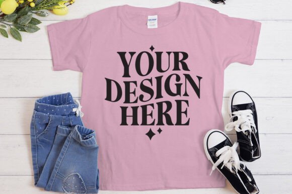 Gildan 5000 Shirt Flat Lay Mockup Pink - A Versatile Graphic Design Asset