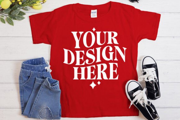 Gildan 5000 Shirt Flat Lay Mockup Red - A Graphic Design Asset for Product Mockups