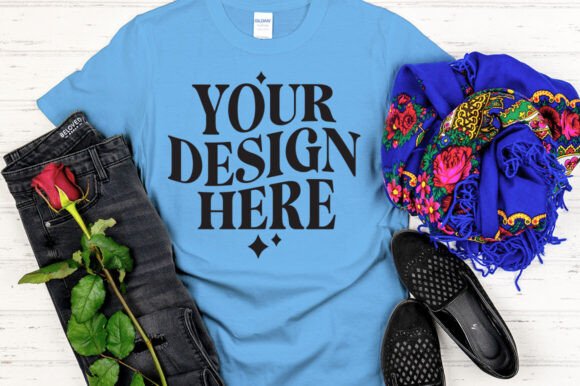 Gildan 64000 Mockup Carolina Blue for Product Mockups and Graphics