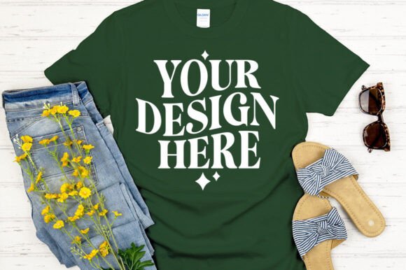 Gildan 64000 Mockup Forest Green Graphics
