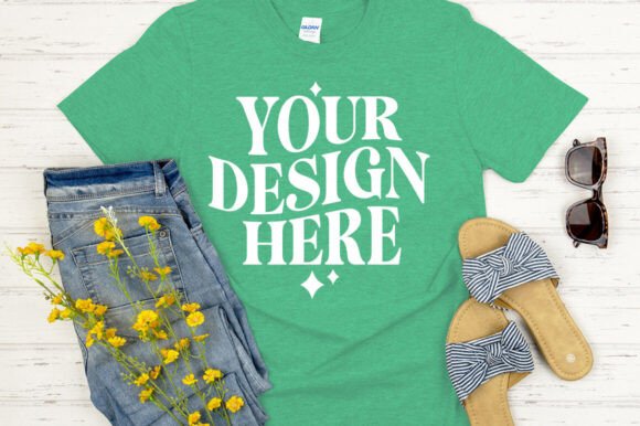 Gildan 64000 Mockup Heather Irish Green Graphics