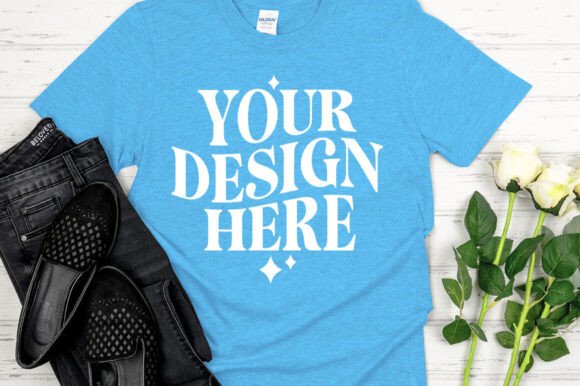 Gildan 64000 Mockup Heather Sapphire Graphics