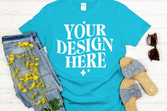 Gildan 64000 Mockup Tropical Blue - A Vibrant Graphic for Product Mockups