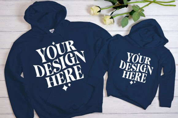 Mommy and Me Oxford Navy Hoodie Mockup for Product Mockups and Graphics