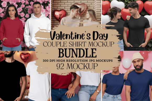 Valentine Couple Shirt Mockup Bundle for Graphics and Product Mockups
