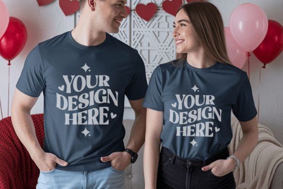 Valentine's Day Couple Shirt Mockup 20 for Product Mockups and Graphics
